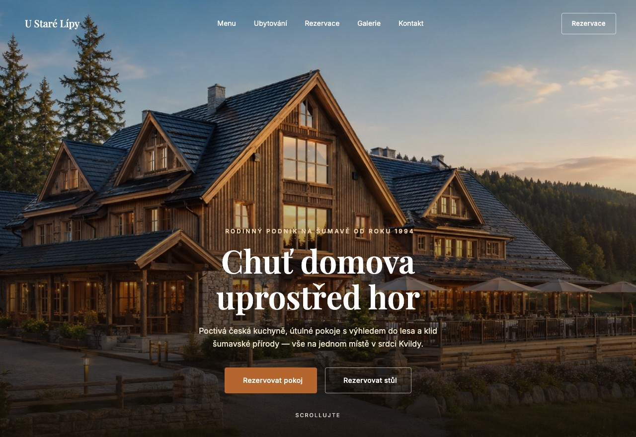 Náhled webu U Staré Lípy — restaurace a penzion na Šumavě